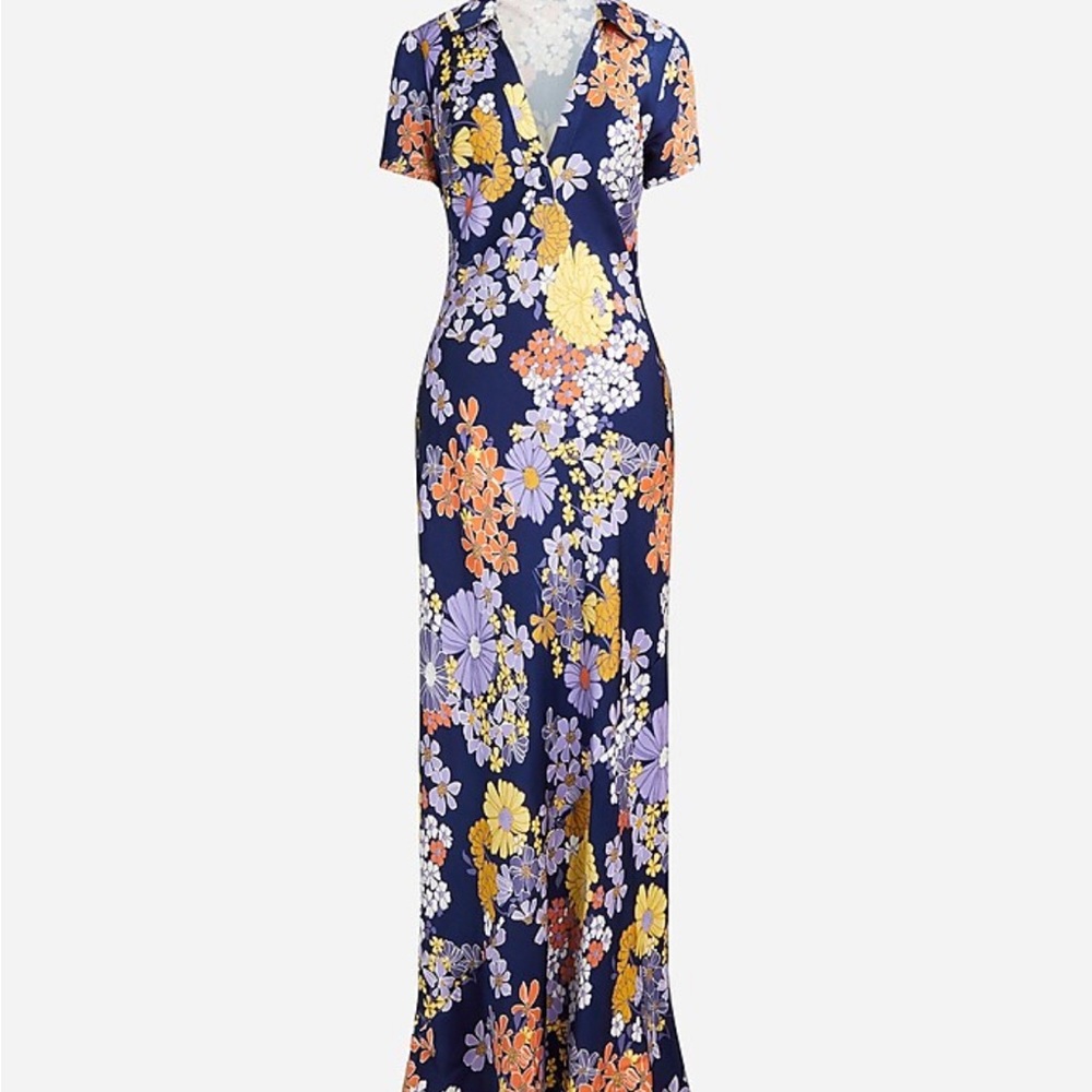 J Crew. Short-sleeve luster crepe slip dress in dusk floral print. Size Small.